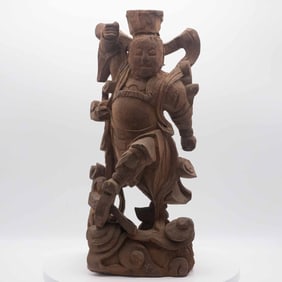 Antique Chinese 15th Century Carved Wood Temple Deity Sculpture