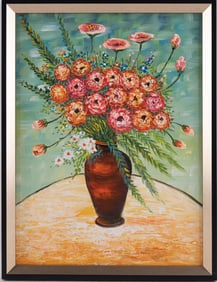 Hand Painted Impressionist Oil On Canvas "Flowers In Vase"