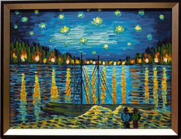 After Van Gogh Acrylic On Canvas "Starry Night Over The Rhone"