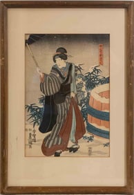 Antique Utagawa Kunisada Ukiyo-e Woodblock On Paper "Wakanaya Wakakusa"