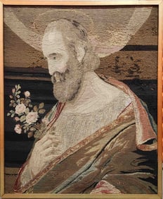 Antique Continental Tapestry On Wool "St. Joseph"
