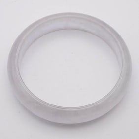 Chinese Carved Icy White Jade Bangle
