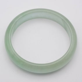 Chinese Carved Icy Green Jade Bangle