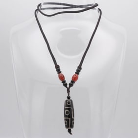 Chinese Tibetan Three Eye Dzi Bead Pendant