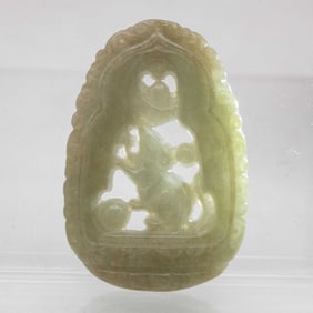 Old Chinese Carved Natural Green Jadeite Fortune Mouse Pendant