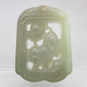 Old Chinese Carved Natural Green Jadeite Cow Fortune Pendant