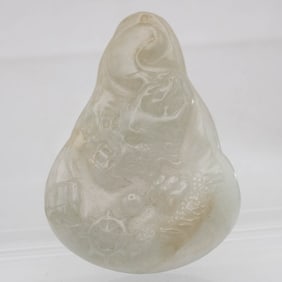 Old Chinese Carved Natural White Jadeite Dragon Fortune Pendant