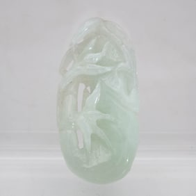 Old Chinese Carved Natural Green Jadeite Bamboo Pendant