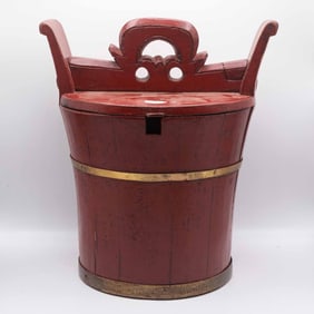 Antique Chinese Wood Rice Bucket