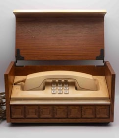 Mid Century Modernist Electric Phone With Wood Box