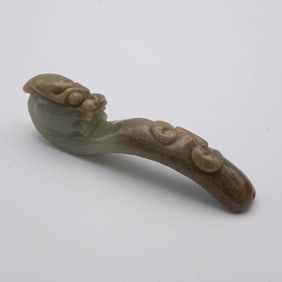 A Hand Carved Chinese Natural White Jadeite Dragon Ruyi Amulet