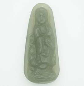 Carved Green Jade Bodhisattva Pendant