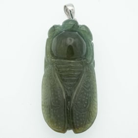 Old Chinese Carved Green Jadeite Cicada Pendant