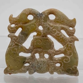Old Chinese Carved Calcified Green Jade Round Dragon Bi