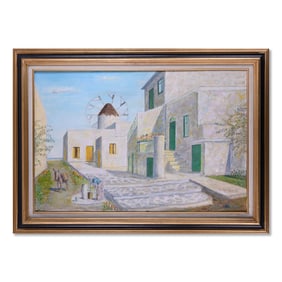 Vintage Impressionist Oil On Canvas "Villa Scene"