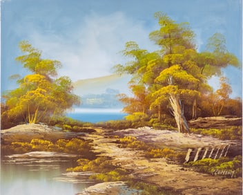 Vintage Scenic Oil On Canvas "Path To Water"