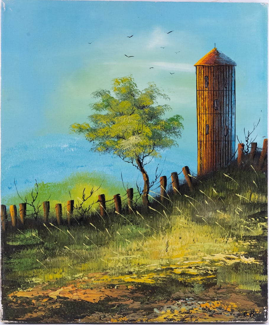 Vintage Scenic Oil On Canvas "Barn Landscape" (1 of 5)