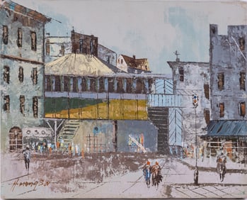 Vintage Impressionist Oil On Canvas "City Landscape"