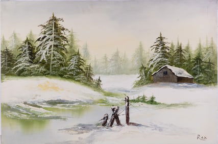 Vintage Scenic Oil On Canvas "Winter River"