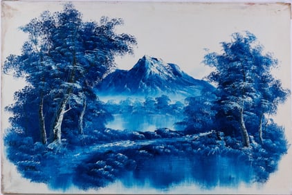 Vintage Modernist Oil On Canvas "Mountain Scene"