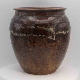 Antique Chinese Brown Glaze Pottery Large Urn