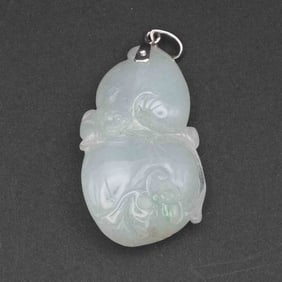 Chinese Carved Natural White Jadeite Gourd Pendant