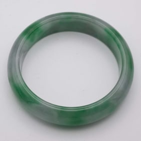 Chinese Carved Natural Green Jade Bangle