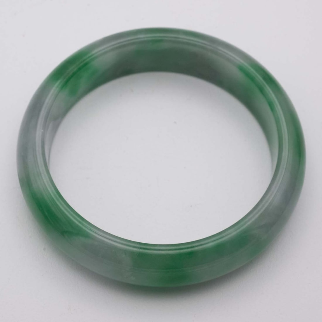 Chinese Carved Natural Green Jade Bangle: Medium: Natural Green Jade Size: 2.3 inches Age/Detail: Chinese Carved Condition: great overall, check photo for condition reference. Provenance: Collection from Estate in Williamsburg LiveShipping is