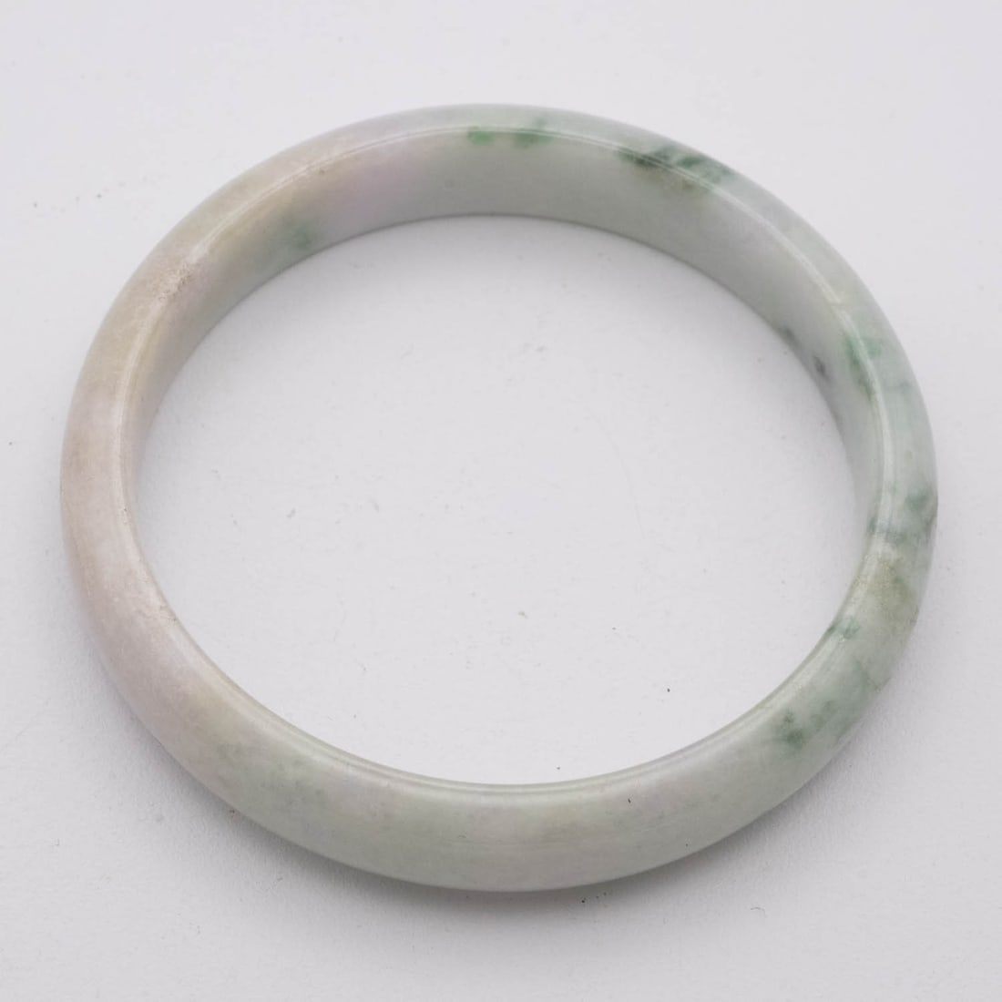 Chinese Carved Natural White And Green Jadeite Bangle (1 of 3)