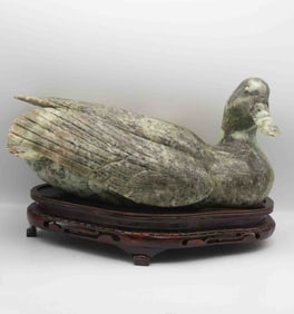 Chinese Carved Jade Large Duck Sculpture