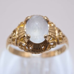 14k Gold Natural Moonstone Ring
