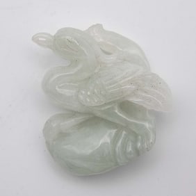 Chinese Carved Natural White Jadeite Bird Pendant