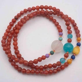 Chinese Tibetan Aquamarine, Quartz, Red Agate Bracelet