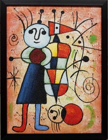 Contemporary After Miro Oil On Canvas "Boy Playing Cello 2"