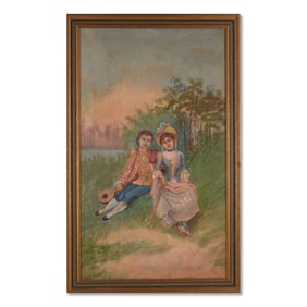 Early 20th Century Traditional Oil On Canvas "Loving Couple"