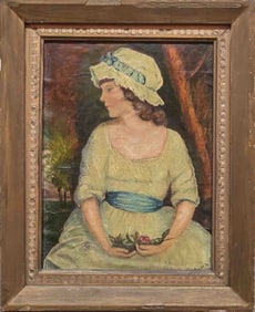 Antique After Joshua Reynolds Oil On Canvas "Miss Simplicity"