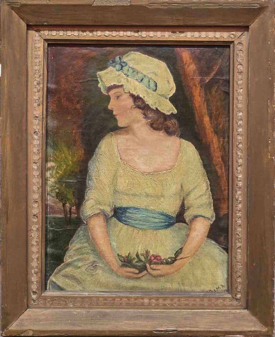 Antique After Joshua Reynolds Oil On Canvas "Miss Simplicity": Title: Miss Simplicity Medium: Oil On Canvas Size: 12 x 9 inches Frame: 18 x 15 inches Age: Antique Condition: Painting is in good condition, some cracks and creases, very few tiny bit of color loss s