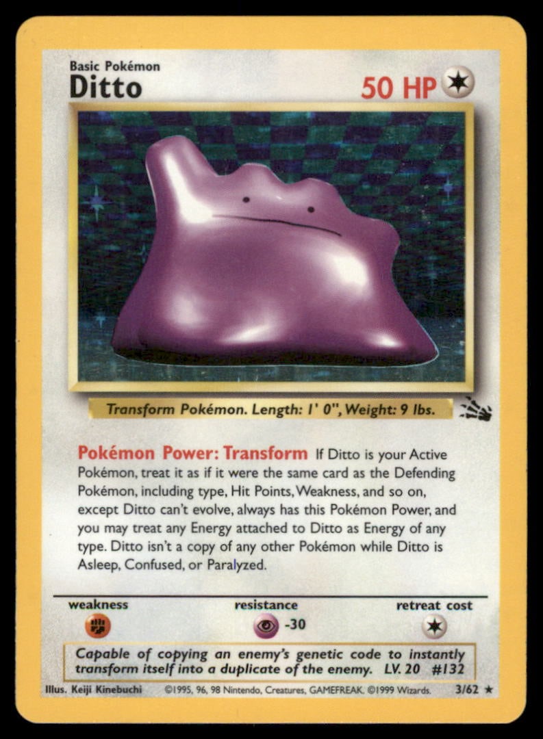 Ditto (3) Fossil #03/62 Holo Pokemon Card: We offer combined shipping on multiple items. Buyers may also arrange their own shipping. LiveShipping is a separate and independent option for shipping that is NOT a part of the auction house or thei
