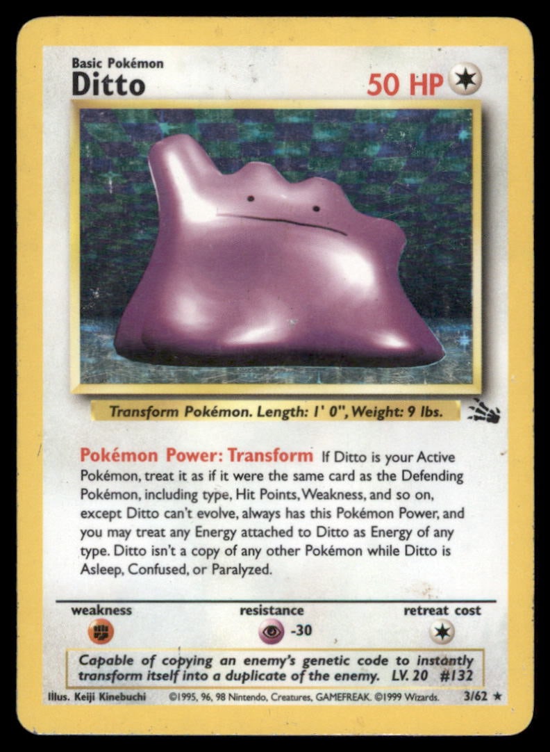 Ditto (3) Fossil #03/62 Holo Pokemon Card: We offer combined shipping on multiple items. Buyers may also arrange their own shipping. LiveShipping is a separate and independent option for shipping that is NOT a part of the auction house or thei