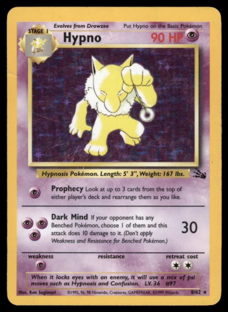 Hypno (8) Fossil #08/62 Holo Pokemon Card: We offer combined shipping on multiple items. Buyers may also arrange their own shipping. LiveShipping is a separate and independent option for shipping that is NOT a part of the auction house or thei