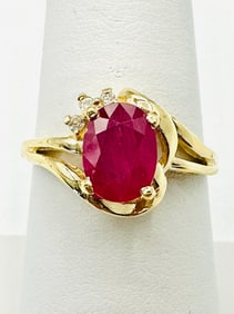 14KT Yellow Gold Natural Diamond and Ruby Ring # 2002