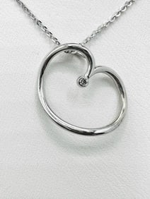 14KT White Gold Natural Diamond Opened Heart Pendant and Chain # 2039