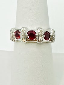 14KT White Gold Natural Diamond and Ruby Ring # 2042