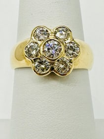 14KT Yellow Gold Natural Diamond Flower Ring # 2069