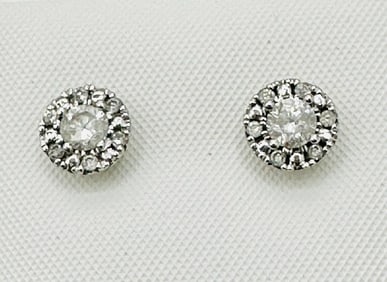 10KT White Gold Pair of Natural Diamond Halo Earrings # 2073