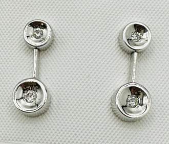 14 KT White Gold Pair of Natural Diamond drops Earrings # 2074