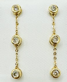 14KT Yellow Gold Pair of Natural Diamond Hanging Earrings # 2078