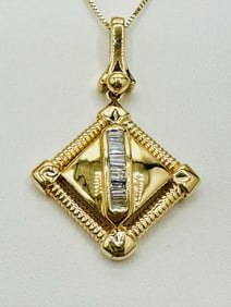 14KT Yellow Gold Natural Diamond Pendant and Chain # 2094