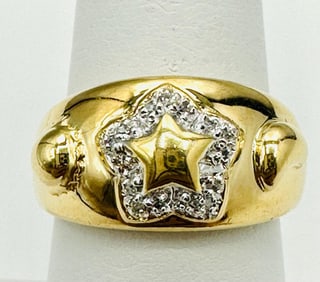 14KT Yellow Gold Natural Diamond Star Sun and Moon Ring # 2139