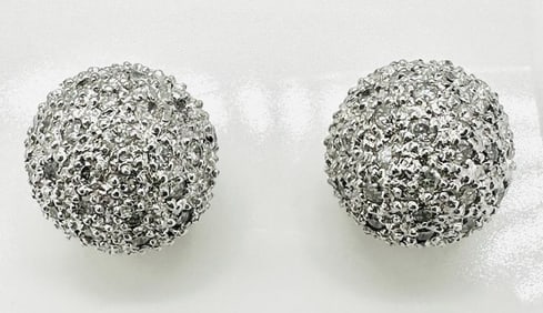 14KT White Gold Pair of Natural Diamond Ball Stud Earrings # 2159
